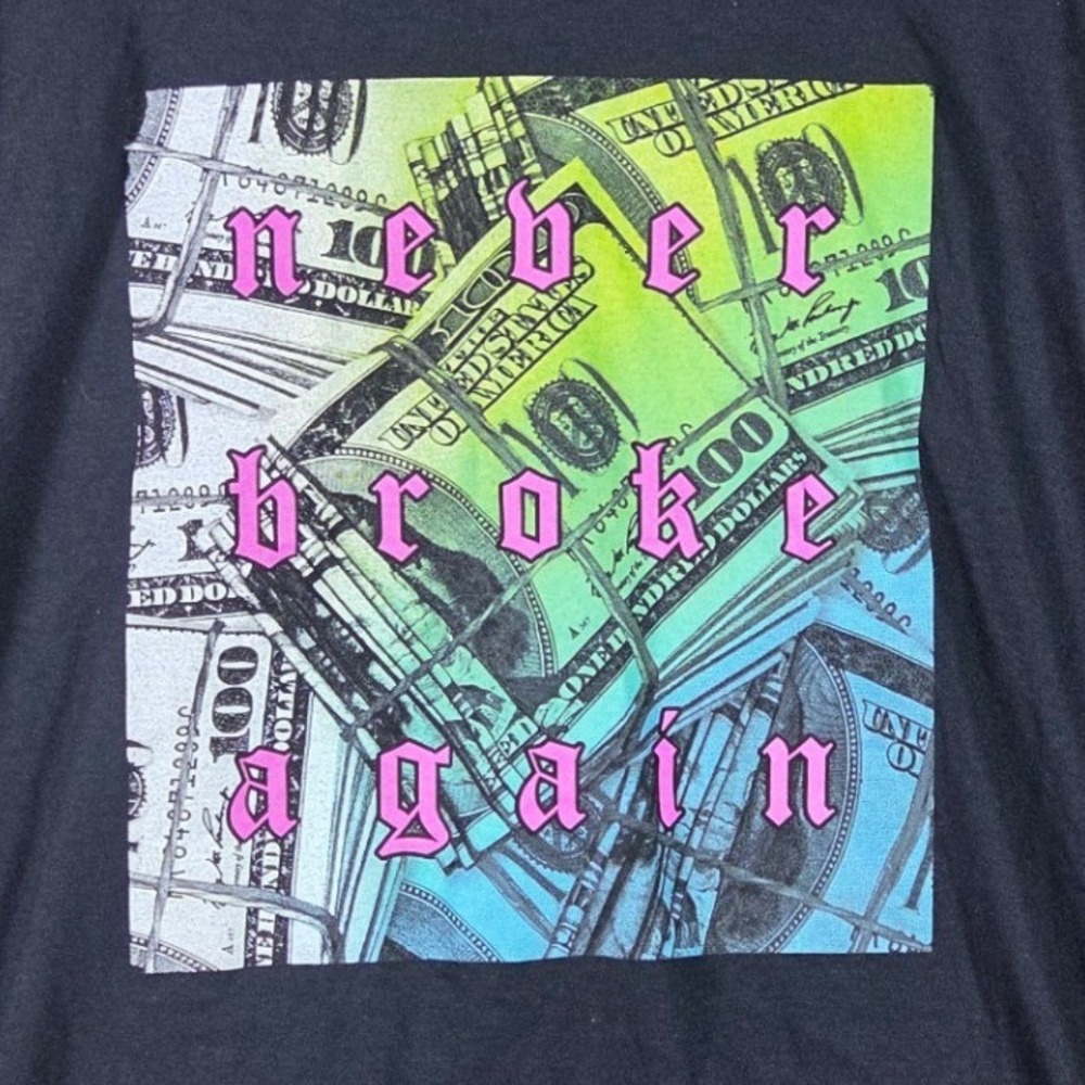 Never Broke Again T-Shirt Mens Large Black Money Graphic Heavy Cotton Tee